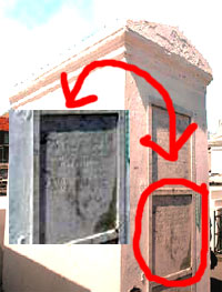 The scarfed head and face of Marie Laveau in the bottom or middle tomb box, ghost picture from Klaus.